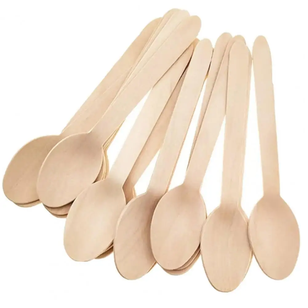 100Pcs wood spoons Biodegradable Disposable Dessert cake Birthday Cake Dinner eco-friendly | Дом и сад