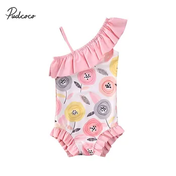

One Shoulder Floral Swimwear for Todder Baby Girl Kids One-piece Swimsuit Children Bathing Suit Outfit Beachwear Bodysuit