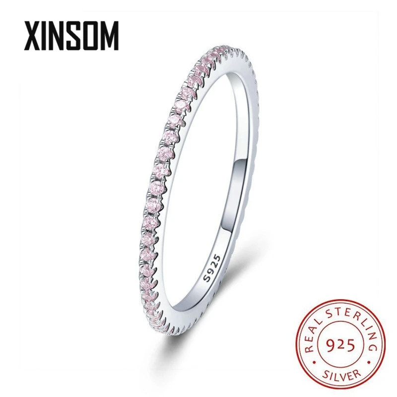 

XINSOM 925 Sterling Silver Pink Crystal Wedding Female Rings For Women Simple Geometric Rings Sterling Silver Jewelry 20XS1227