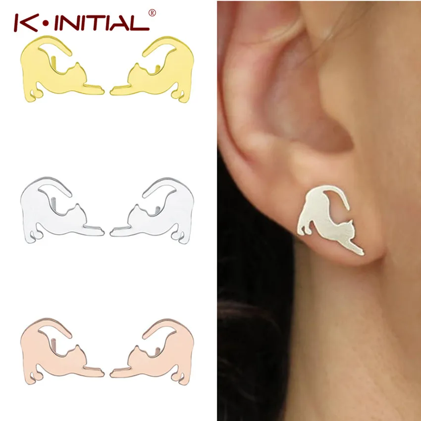 Серьги-гвоздики Kinitial с котом для девочек серьги-гвоздики котенком серьги