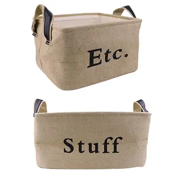 

2x Jute Storage Bin Collapsible Convenient Storage Basket Pu Leather Handles (15 Inch Long&12 Inch Long)