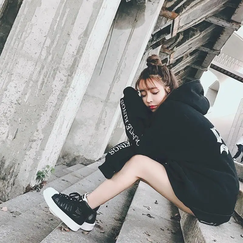  SVOKOR Autumn Winter Plus Velvet Warm Hoodies Korean Version Letter Printing Sweatshirt Long Sleeve