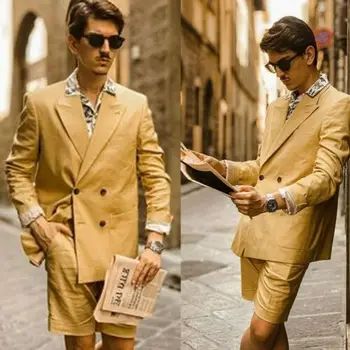 

Men's Suit Blazer + Short Peak Lapel Double Breasted Casual Fashion Wedding Party Groomsmen Dresses