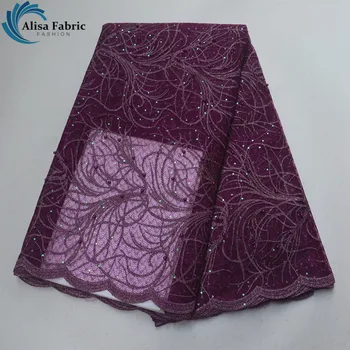 

2019 Alisa New style African Lace Fabrics with Sequins French Lace Fabrics with Beads Nigeria Lace Fabrics For Home Decoration
