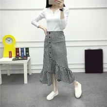Летняя женская модная юбка с высокой талией, женская черная белая клетчатая длинная юбка, клетчатая юбка миди, плиссированная Женская Весенняя горячая распродажа