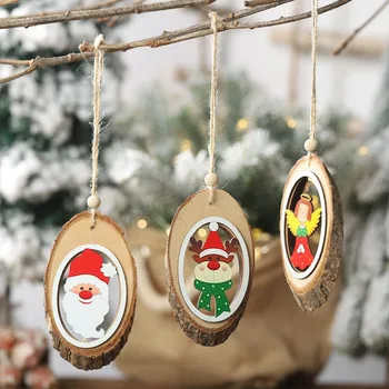 

Christmas Natural Wood Cutout Hanging Pendants Christmas Tree Oval-Shaped Ornaments for Holiday Party Christmas Decoration