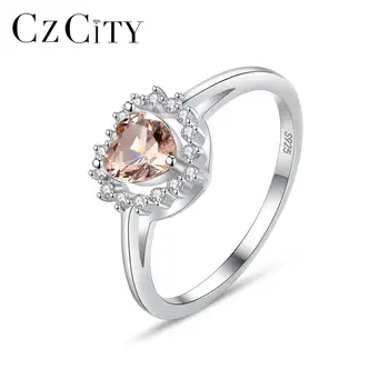 

CZCITY Gemstone Ring for Women Wedding 925 Sterling Silver Romantic Heart Shape CZ Rings Fine Jewellery Christmas Gifts SR631