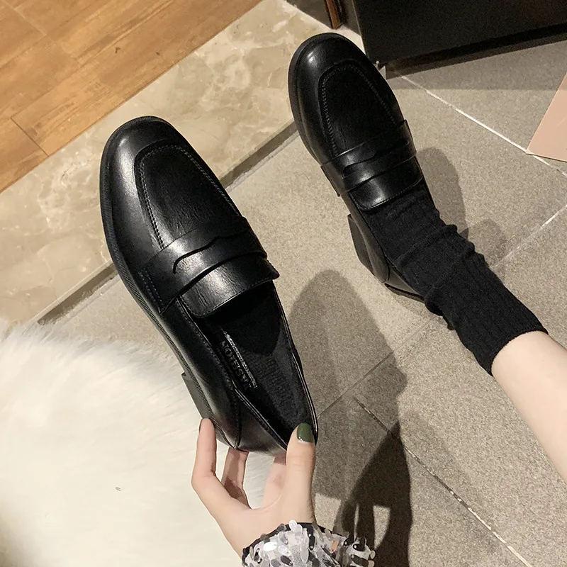 

Korean-style CHIC Retro Versatile Shoes Students Versatile British-Style Square Head Slip-on Low Top Low Heel Small Leather Shoe