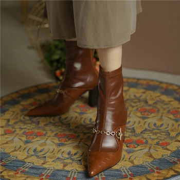 

Spring/Autumn 2020 new wild pointed pointed tube naked boots fashion thick high heel short boots female X278