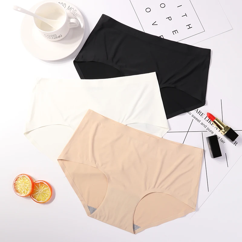 

Women's Seamless Sexy Panties G String Ice Silky Intimates Underwear Women Solid Color Middle Waist Fashion Briefs Hot Sale 2pcs