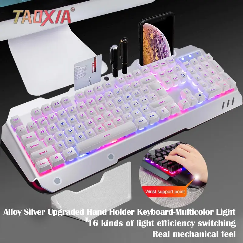 Keyboards Mechanical with Backlight 104 Keys Stepped Layout Metal Panel for Office Internet Cafe Computer External Waterproof Device