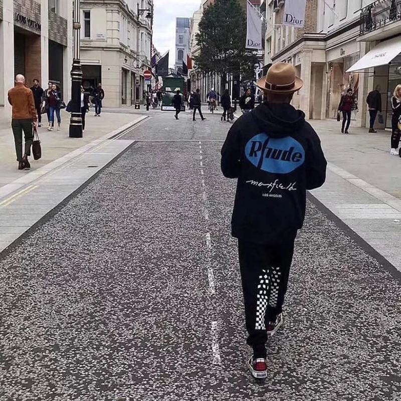 Хип-хоп RHUDE x Maxfield ля оверсайз Толстовка Для мужчин Для женщин 1:1 высокое качество RHUDE x Maxfield Толстовка LA RHUDE черный, белый цвет с капюшоном