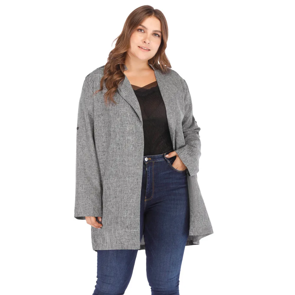 

2020 autumn temperament wild plus size women's suit collar long women's long-sleeved trench coat solid color slim coat