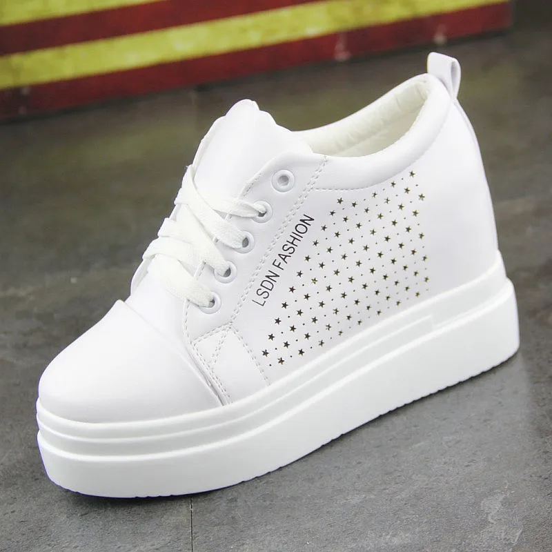 Кроссовки женские на скрытой танкетке 8 см повседневная обувь высокой платформе