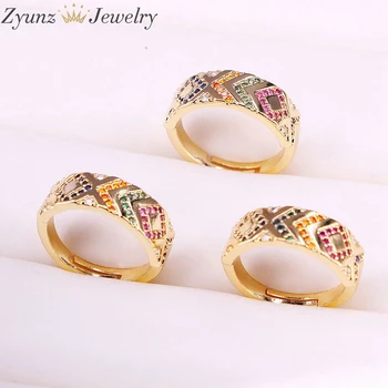 

10PCS, Engraved cz gold wide engagement band rings for lady women party gift finger jewelry classic ring