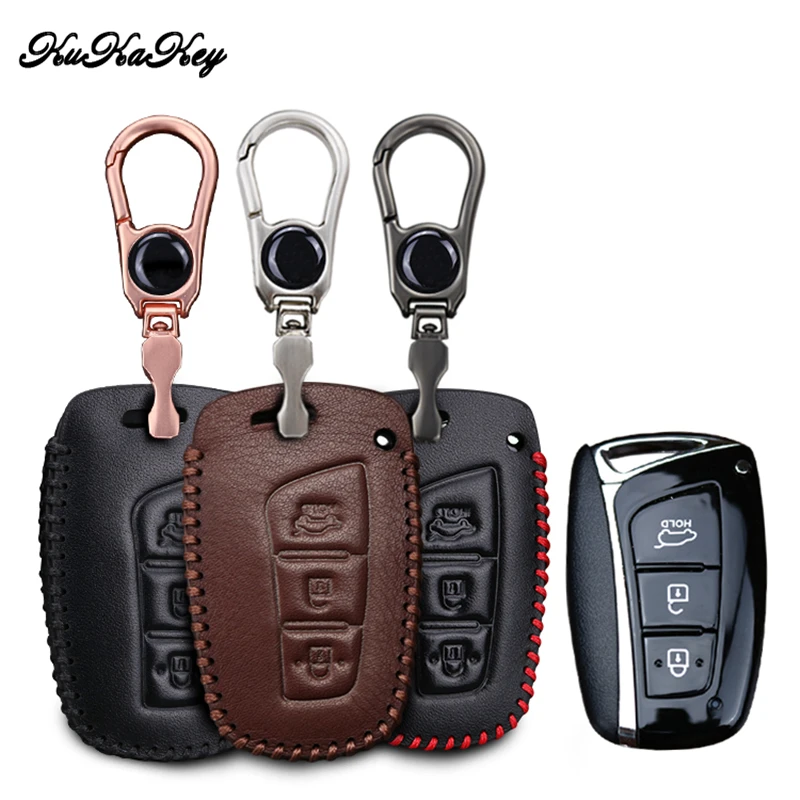 

For Hyundai IX45 Tucson Santa Fe Solaris IX35 I30 IX25 Leather Car Key Case Cover Bag Car Keys Accessories
