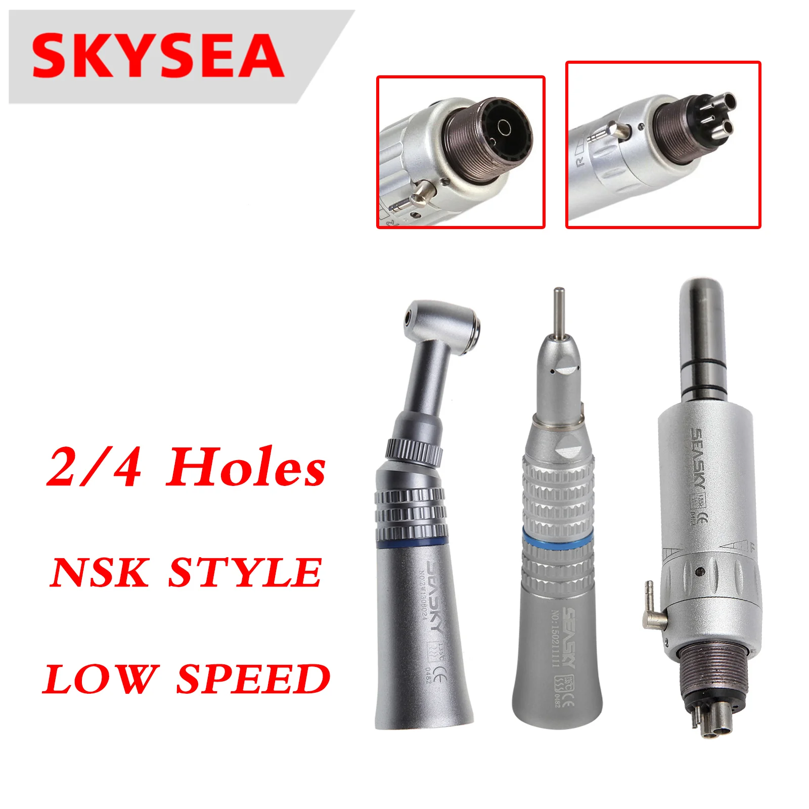 

Dental Handpiece 1:1 Ratio Contra Angle Straight Nosecone 2/4 Hole Motor Push Button Type External Low Speed Fit Bur 2.35 CA/RA