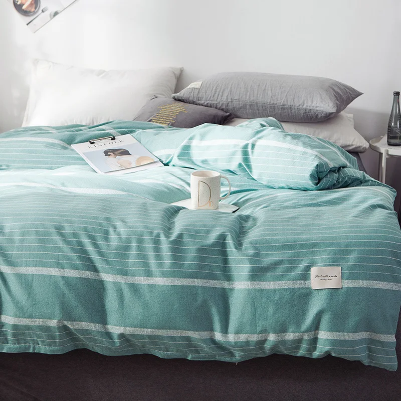 Modern Household Bedding Set New Cotton Quilt Cover Simple Stripe Check Single Double Woven Label | Дом и сад