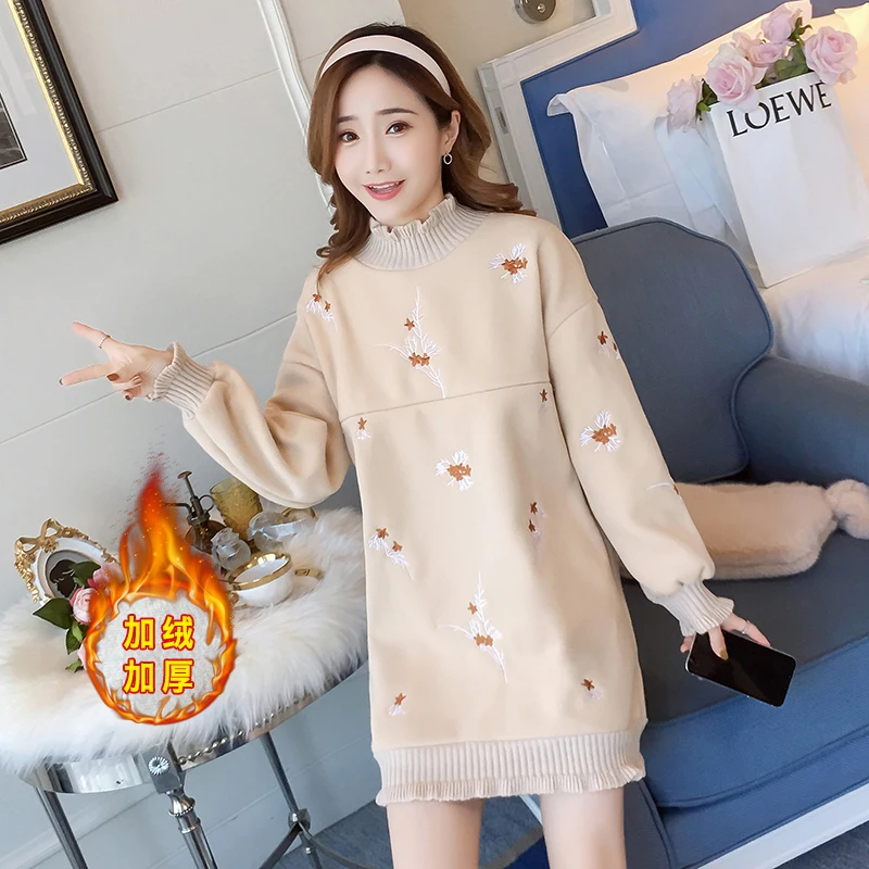 

5320# Thicken Warm Velvet Woolen Maternity Nursing Hoodies Autumn Winter Feeding Shirts Clothes for Pregnant Women Pregnancy Top