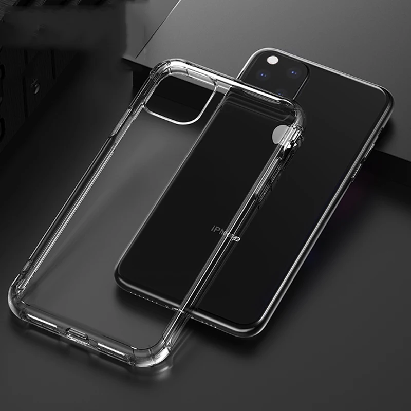Прозрачный чехол для телефона iPhone 11 2019 мягкий из ТПУ Pro Max чехлы поддержка