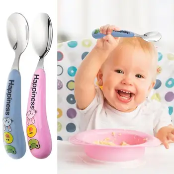 

Stainless Steel Training Spoon Tableware Infant Dinnerware Baby Feeding Cutlery Non-slip Round Handle Easy to Grip