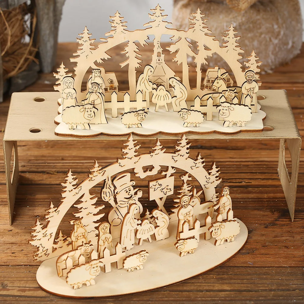 

DIY Wooden Freestanding Xmas Tree Angel Elk Snowman Snowflakes Christmas Decorations for Party Home Desk Decor Xmas Kids Gift