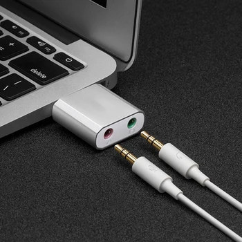 

USB External Stereo Audio Sound Card USB to 3.5mm Jack Aux Headset Adapter Replacement for PS4 Speaker PC Mic Laptop Computer