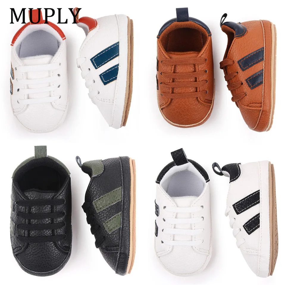 Zapatos de bebé de dos rayas de retales para niños y niñas, zapatillas de suela dura, zapatillas de deporte para bebés, primeros pasos