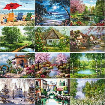 

DIY 5D Diamond Painting Landscape Bridge Cross Stitch Scenery Full Round Diamond Embroidery Mosaic Picture Rhinestone Home Decor