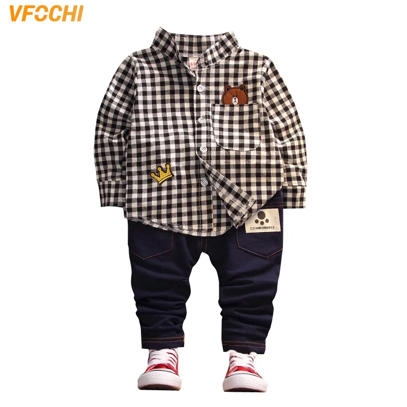 

VFOCHI New Boys Clothing Sets AutumnBoy Long Sleeve Plaid Shirt + Striped Pants Set Fashion Kids Clothes 2Pcs Boys Clothes Sets
