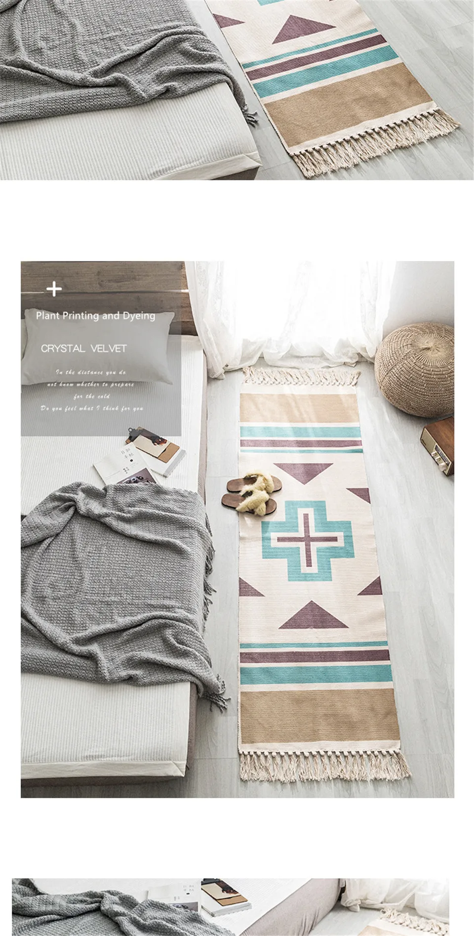 Ковер в богемном стиле, тканый ковер из хлопка и льна с кисточками, напольные коврики для спальни, ковер с геометрическим рисунком в скандинавском стиле