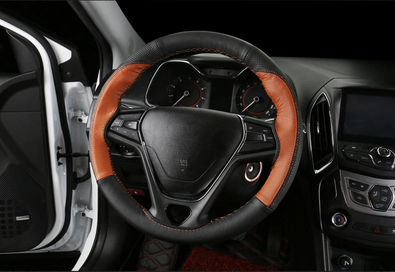 black and brown 1pcs Для Chery ARRIZO5 ARRIZO 5 Крышка рулевого колеса Модифицированная ручная швейная крышка рулевого колеса отверстие ручки - Цвет: black and brown 1pcs