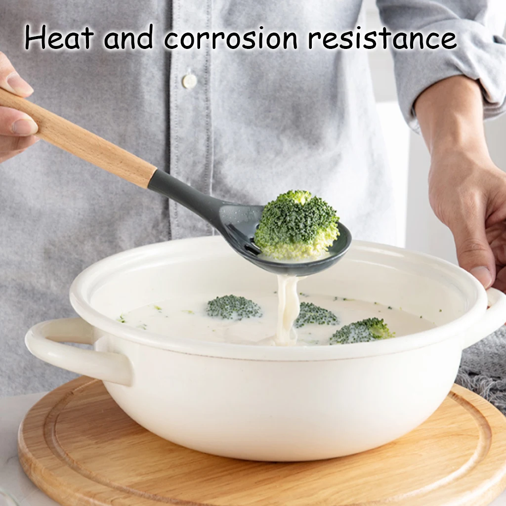 Silicone Spatula Heat-resistant Soup Spoon Non-stick Cooking Cookware Kitchen Tools None Toxic Bamboo Handles Cooking Tool 1 Pcs