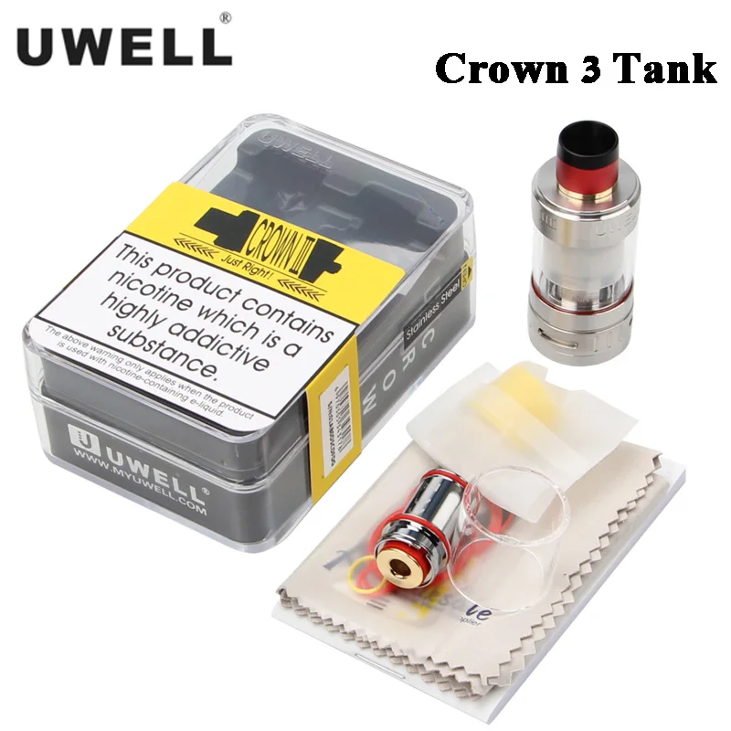 

Original Uwell Crown III 5ml Atomizer Crown 3 Sub ohm Tank Top filling design Triple Airflow Slots For E Cigarette Box MOD Vape