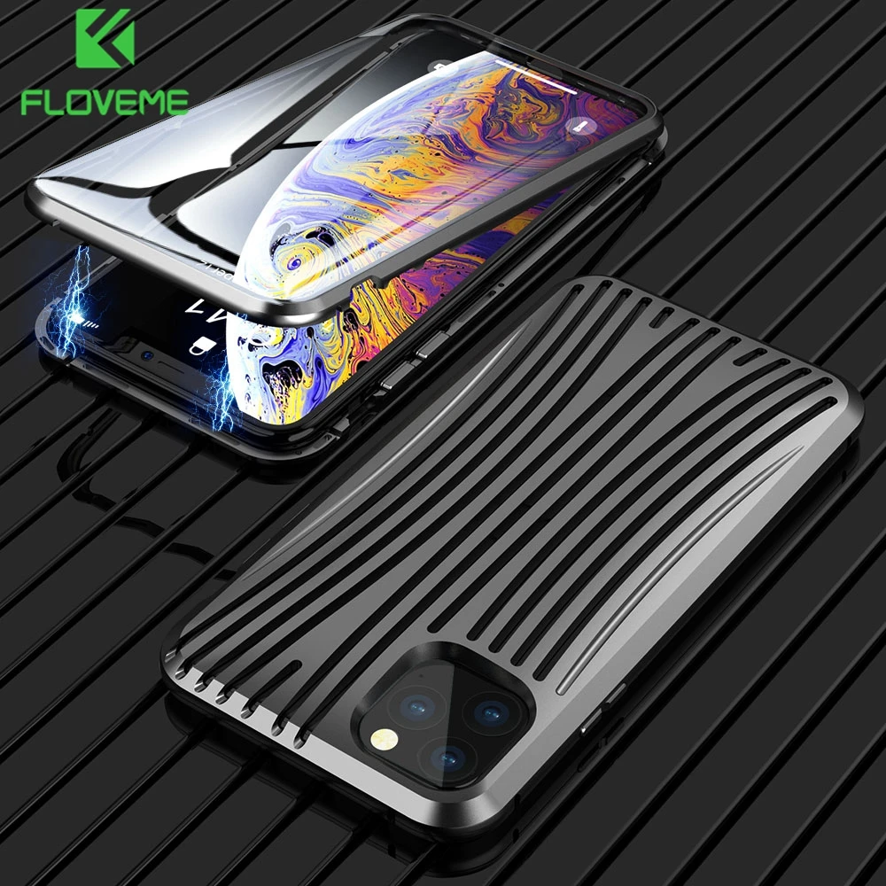 Магнитный металлический чехол FLOVEME для iphone 11 360, полная защита для iphone 11 pro max, чехол для телефона из закаленного стекла, Магнитная задняя крышка
