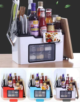

Kitchen Six Grid Condiments Organizer Seasoning Storage Rack Finishing Shelf Mobile Phone Stand Hanging Pole