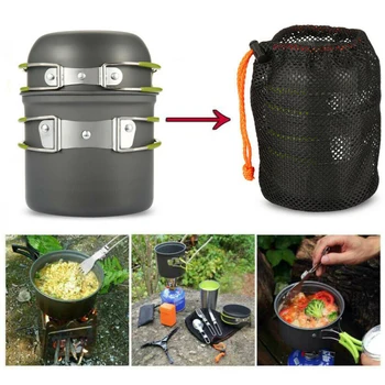 Portable Camping Cookware Kit Aluminum Cooking Set Hiking Picnic Pots Pans Tableware Outdoor Tool BBQ Kitchen Equipment 1