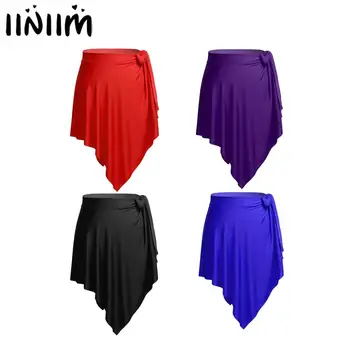 

Big Girls Asymmetric Stretchy Latin Dance Wrap Skirt Skating Comfy Over Scarf with Waist Tie for Ballroom Salsa Tango Samba