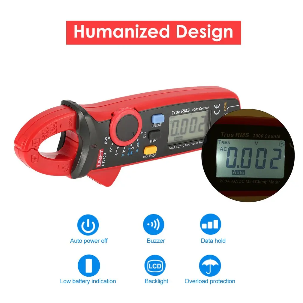 UNI-T мини True RMS цифровой ручной мультиметр-зажим Volmeter Авто диапазон DC/AC напряжение температура NCV UT210C 210D 210E