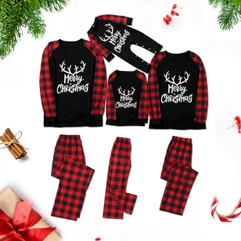 安い クリスマスパジャマクリスマス女性ママプリントブラウストップスとパンツクリスマス家族服パジャマのスパースターナヴィダードファミリア