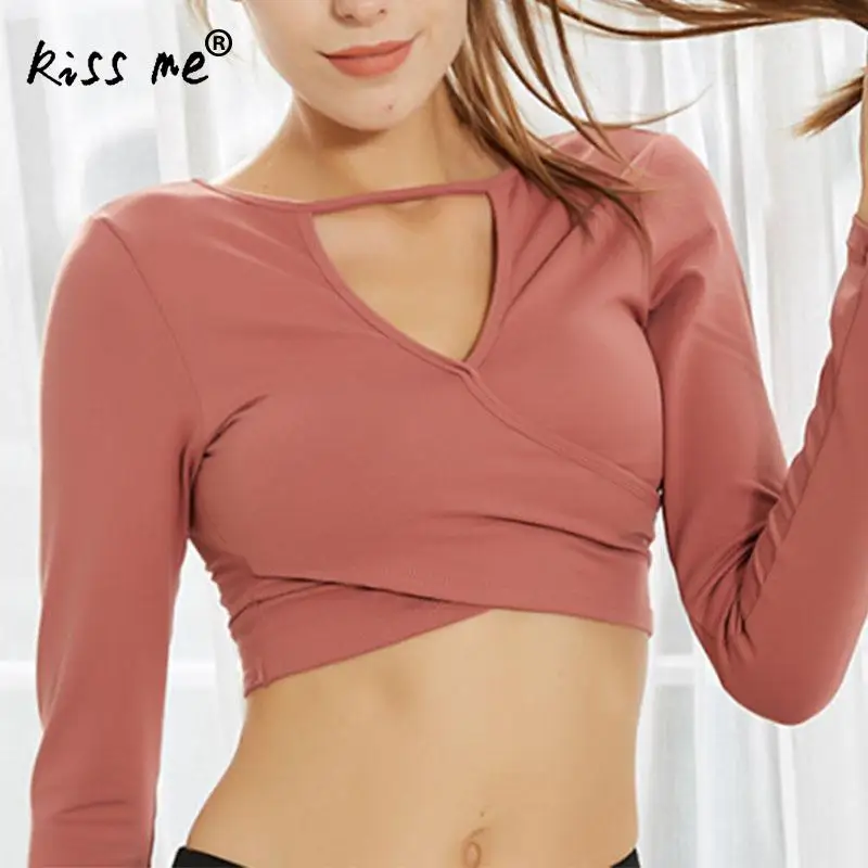 Дышащие однотонные рубашки с длинным рукавом для йоги, женский спортивный костюм для занятий фитнесом и тренировок, спортивная одежда для бега на открытом воздухе, футболка с открытой спиной