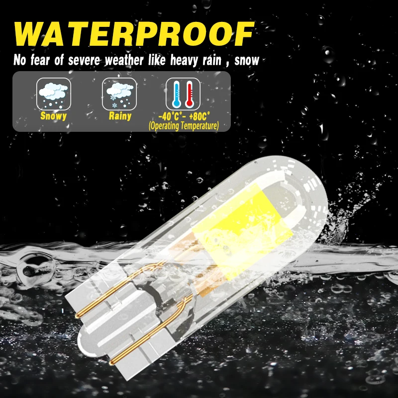 2Pcs Ultra-Bright T10 LED Wedge Bulbs - Sapphire COB, 12V, 6000K Lighting