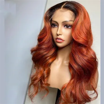 

Ombre Orange Red T Part Lace Wig Human Hair Body Wave Ginger Orange 13x4 Lace Part Wig Bleached Knots With Baby Hair