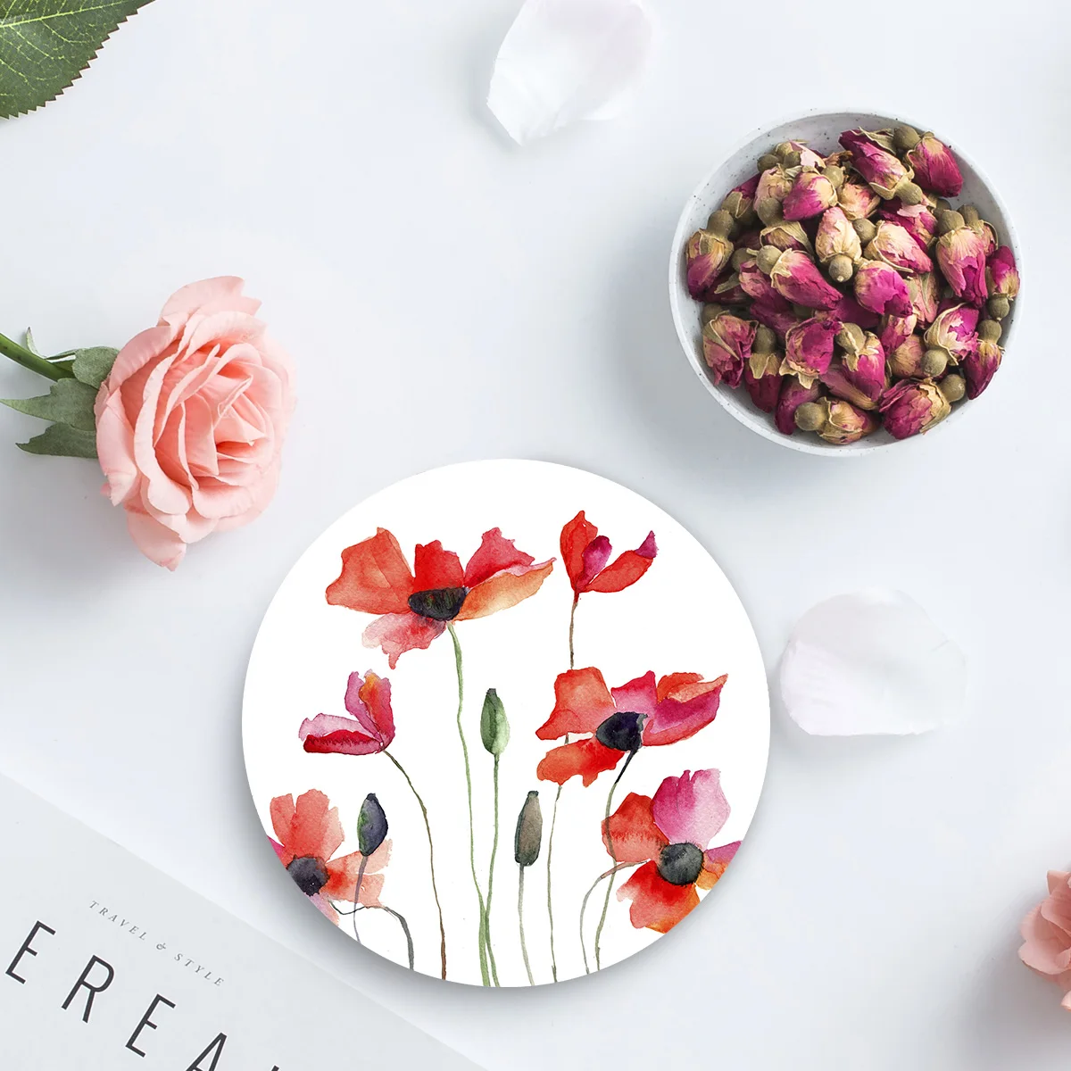 Poppy Flowers керамическая подставка под стаканчик коврики для напитков кружка Нескользящая Роскошная подставка настольные украшения для дома кухонный инструмент