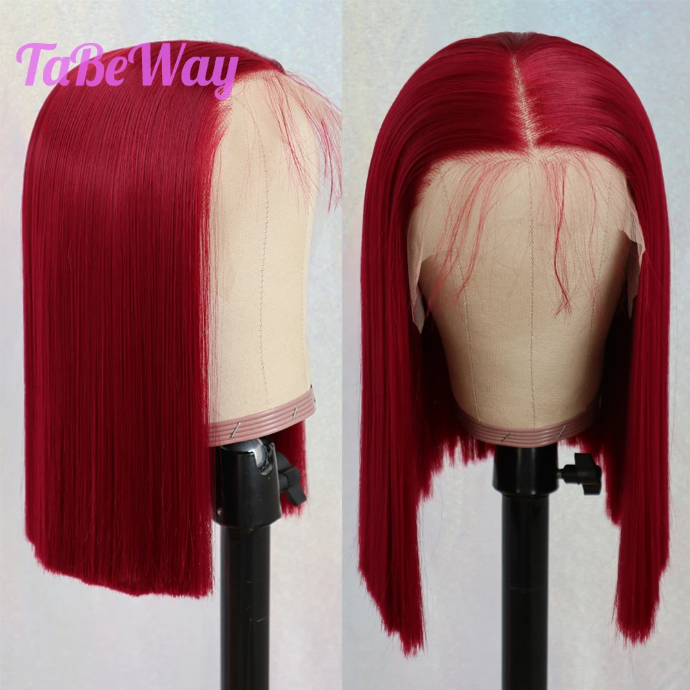 

TaBeWay 13x6 Bob Synthetic Lace Front Wigs Red Color Short Hair Resistant Glueless With Natural Hairline for Women