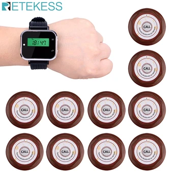 

Retekess Waiter Calling System Restaurant Guest Pager Wireless For Cafe Wrist Watch Receiver+10 Call Button Transmitter F3360