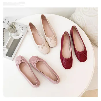 

Shallow mouth shoes retro literary flat heel flat bottom one pedal women's shoes bowknot Korean version wild 2020 new