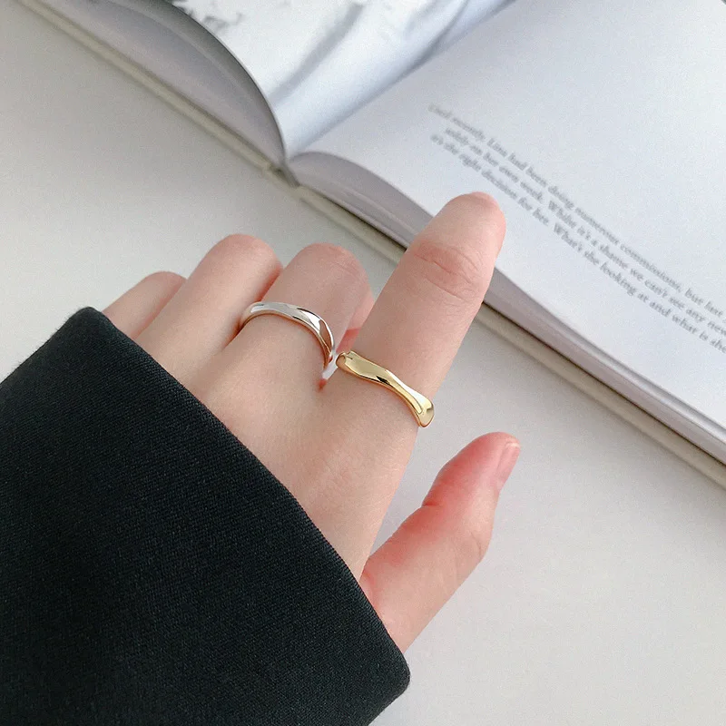 XIYANIKE Silver Color Irregular Wave Rings Trendy Simple Geometric Handmade Jewelry for Women Couple Size 17mm Adjustable 5