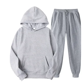 

2020 Men's Hooded Pure Color Pullover Hoodie Suit Sports Two-Piece Men's Hoodie Sweatshirt Sweatpants tracksuit