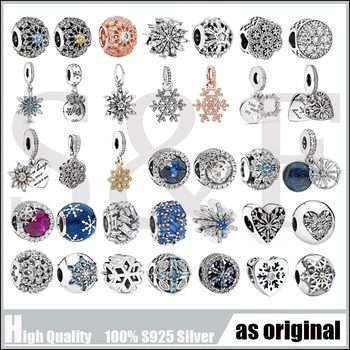 

100% Real 925 Sterling Silver DIY Jewelry Frozen Snowflake Dangle Charm fit Original Pan Charms Bracelet Bangle DIY Jewelry
